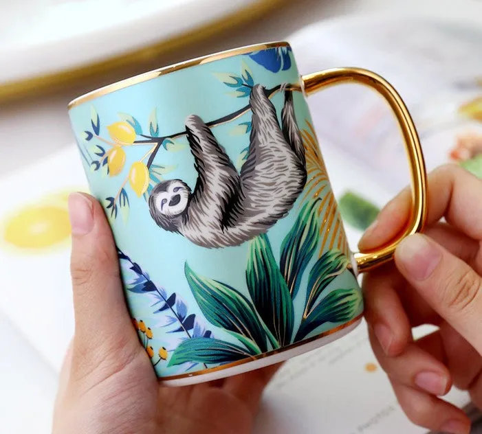 Large Capacity Jungle Animal Porcelain Mugs, Creative Porcelain Cups, Large Ceramic Mugs for Office, Unique Ceramic Mugs in Gift Box