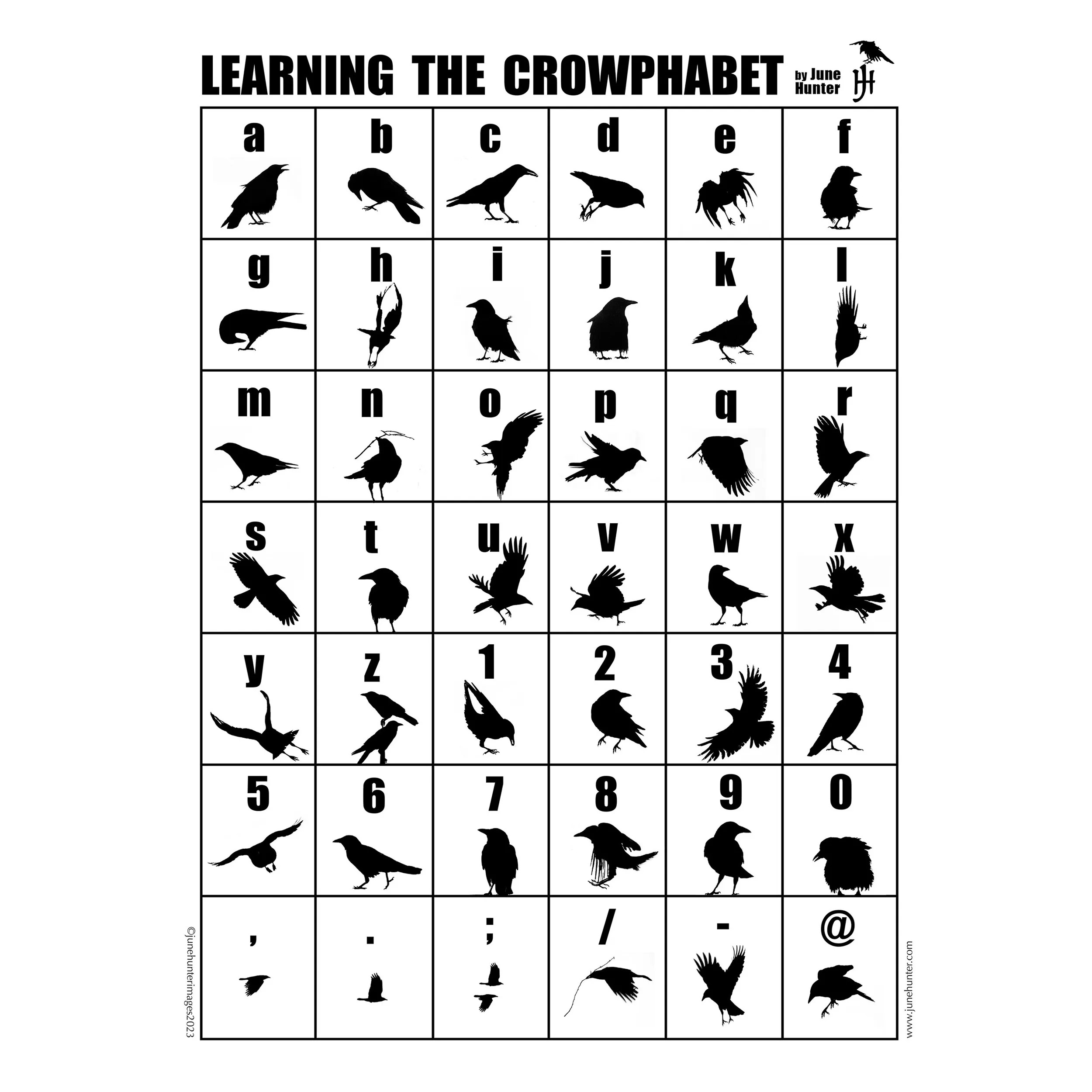 LEARNING THE CROWPHABET — Black and White Poster - SALE