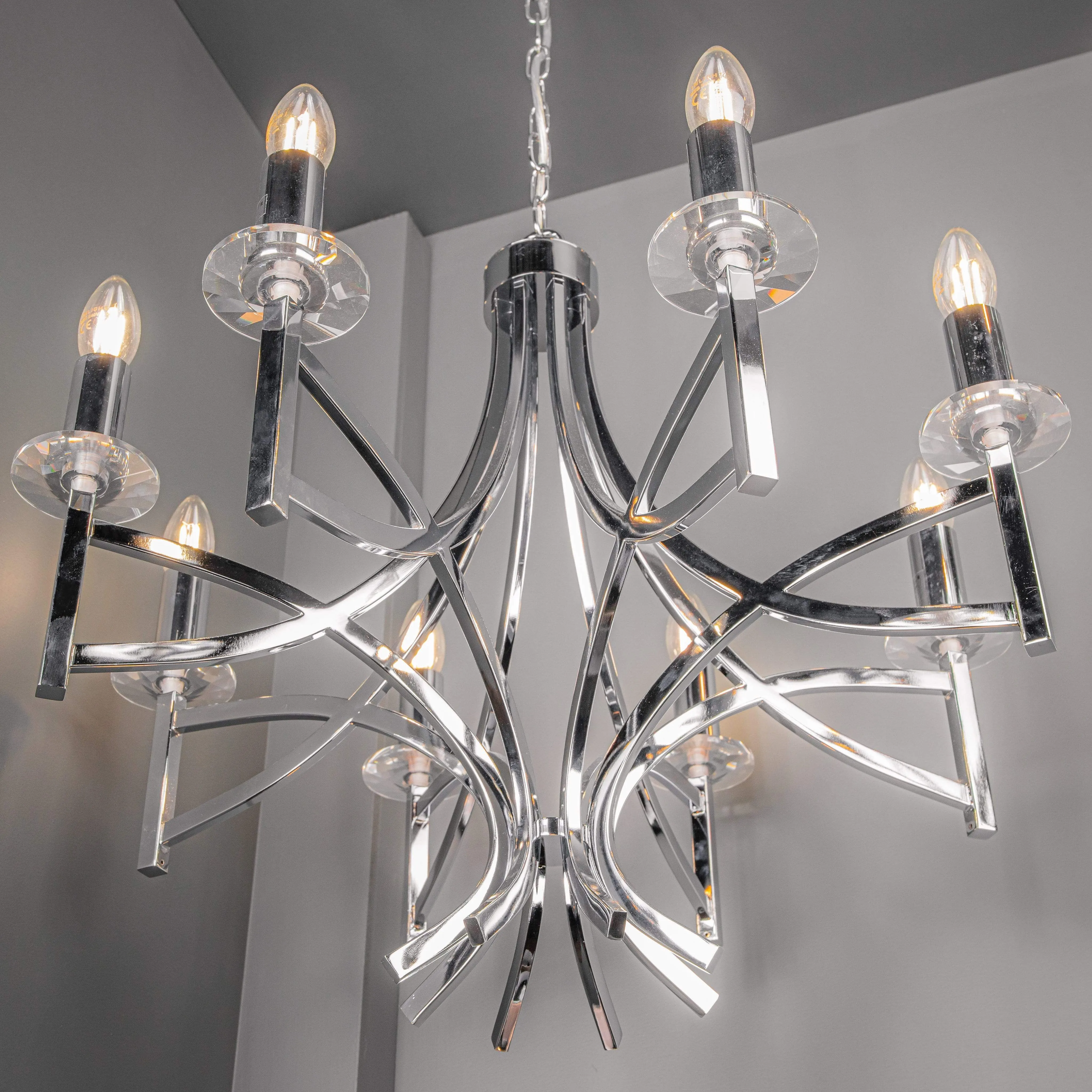 Madrid 8 Light Polished Chrome & Crystal Pendant Ceiling Light