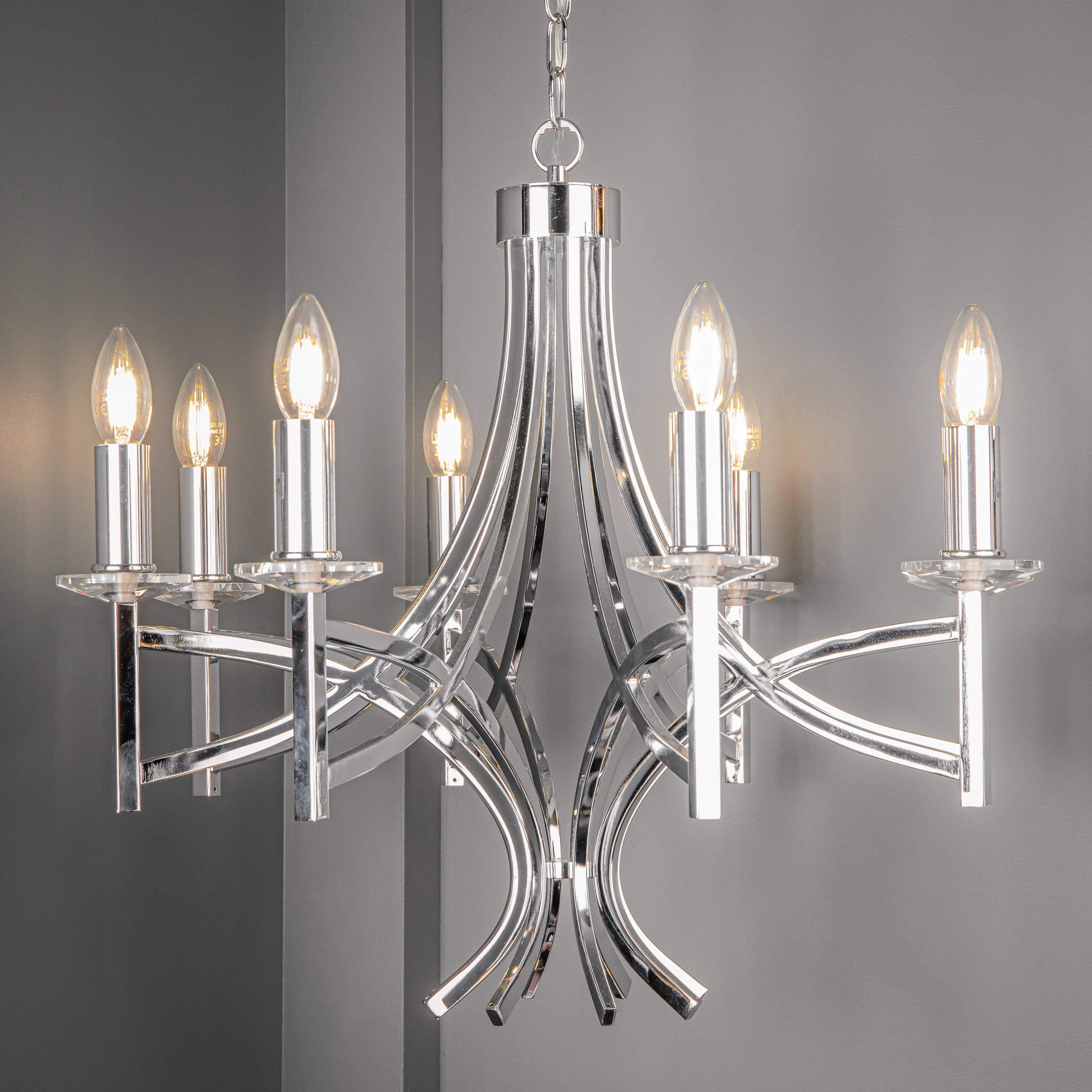 Madrid 8 Light Polished Chrome & Crystal Pendant Ceiling Light