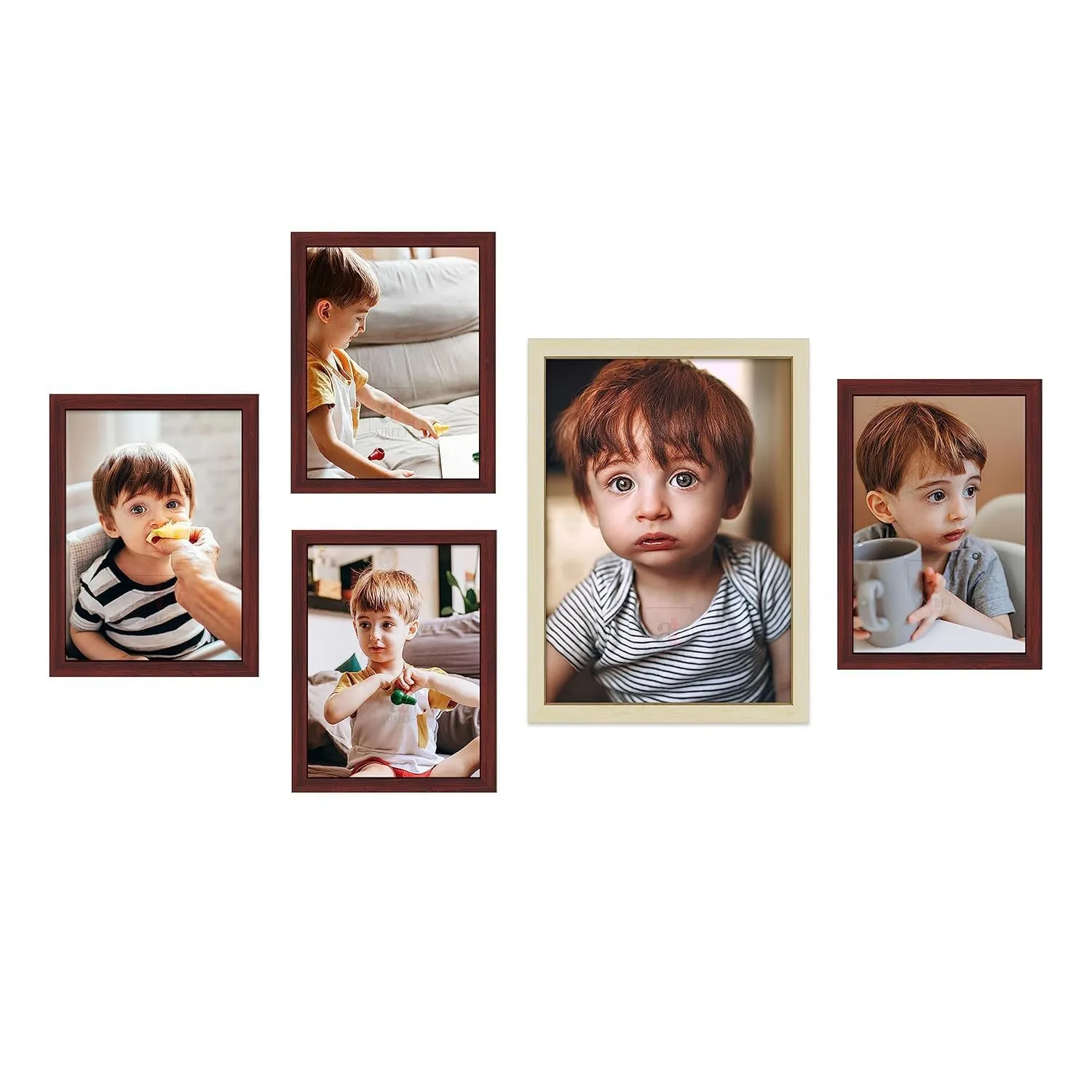 Maurvish Amazing Arts A3 Wall Photo Frames For Living Room, Decorative Home Décor Wall Hangings - Set Of 5 (Size: 4 Pcs of A4, 1 Pcs - Brown)