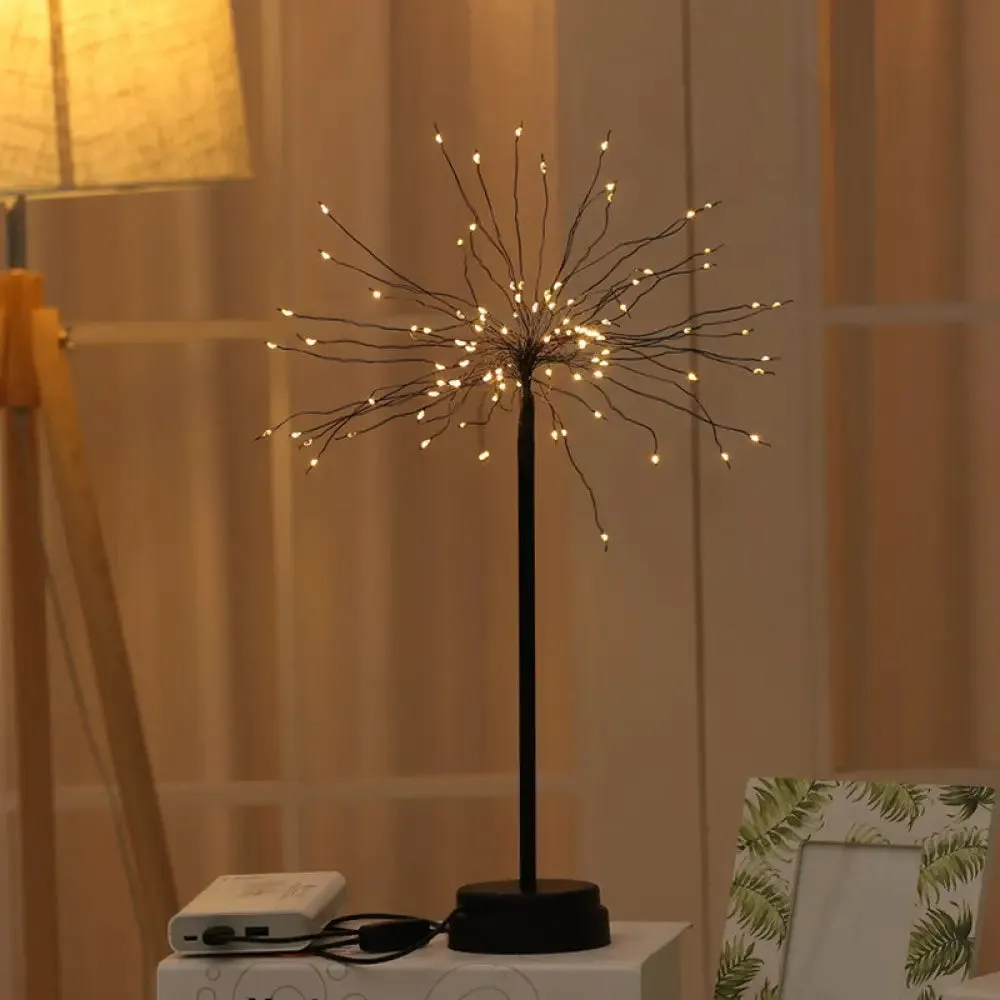 Metallic Dandelion Table Lamp: Black LED Nightstand Lighting for Bedroom