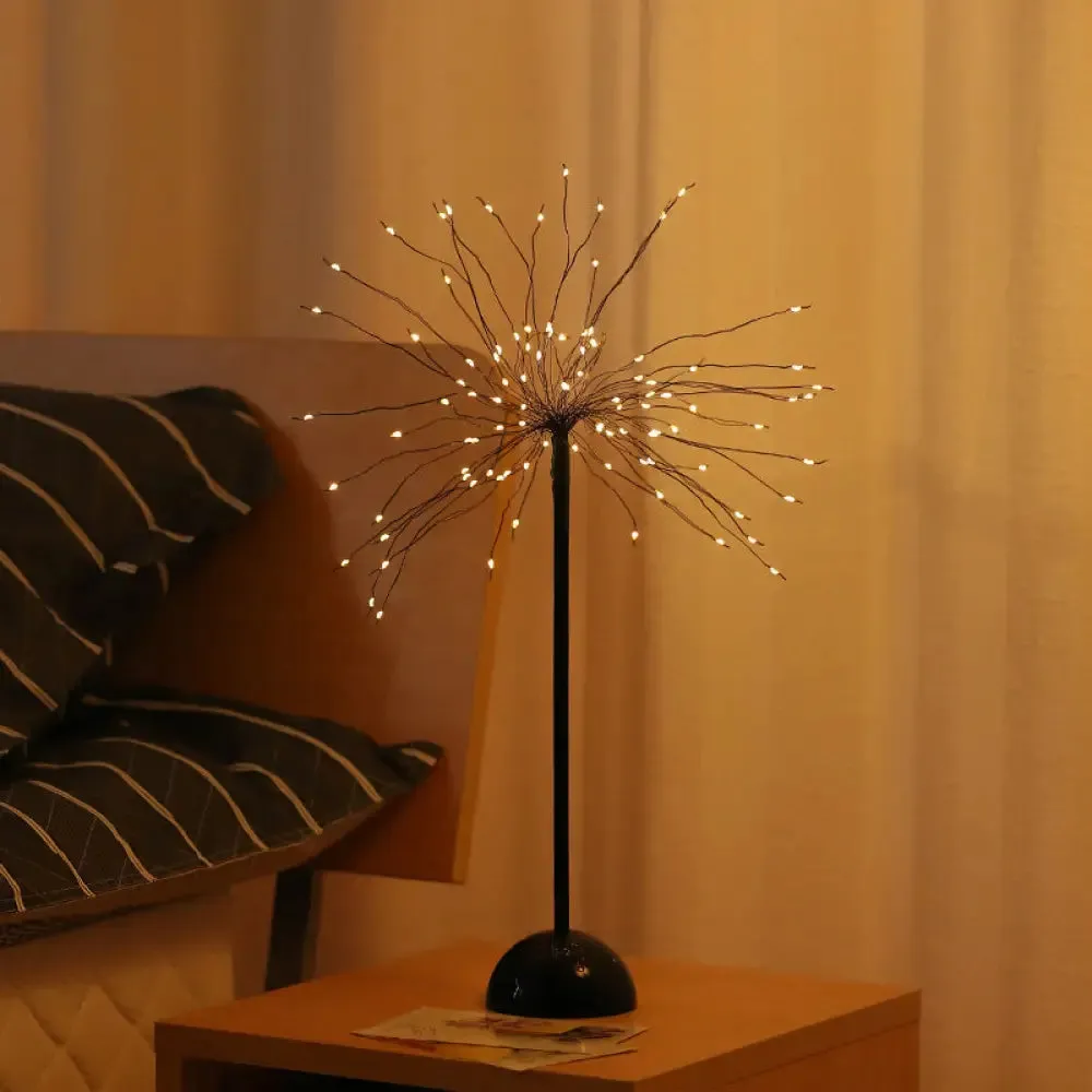 Metallic Dandelion Table Lamp: Black LED Nightstand Lighting for Bedroom