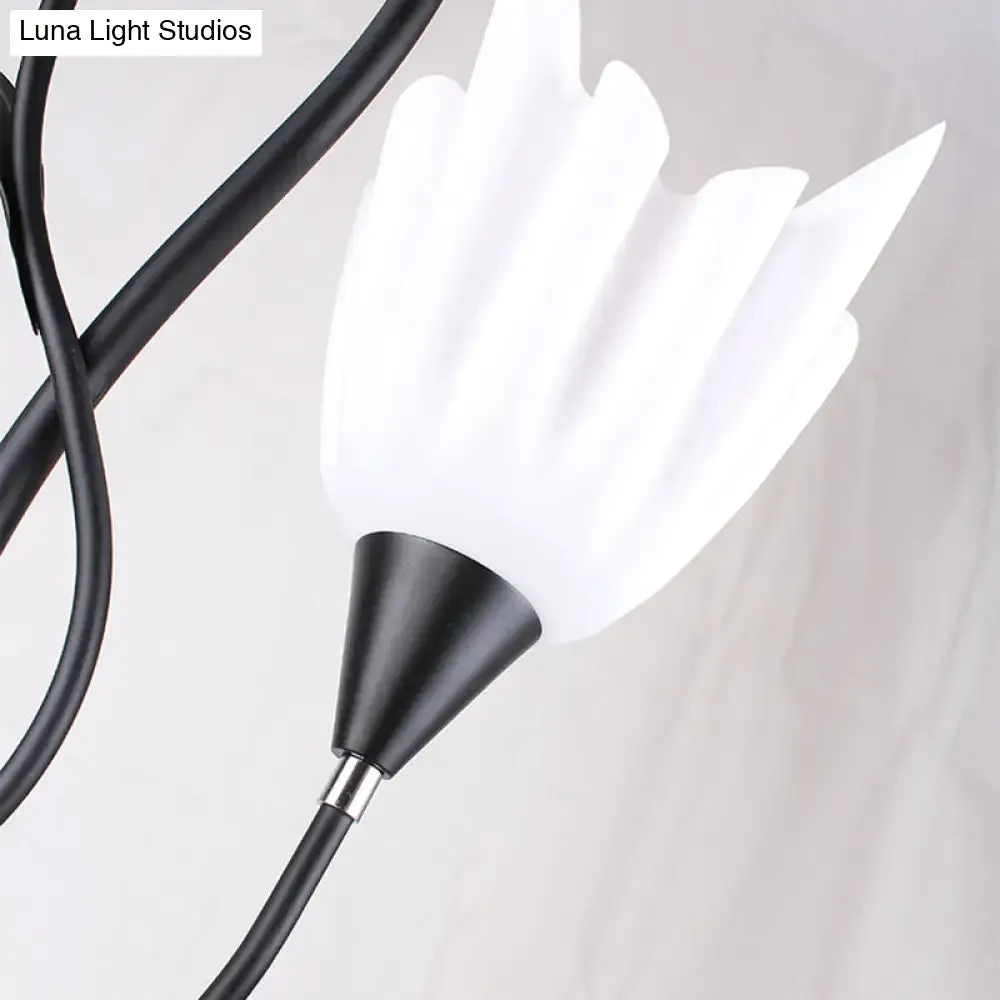 Modern Black 3-Head Tray Floor Lamp with Acrylic Flower Accent - Ideal for Living Room Décor