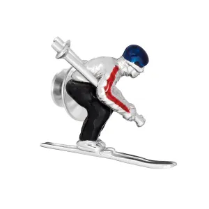 Moving Skier Sterling Silver Lapel Pin I Jan Leslie