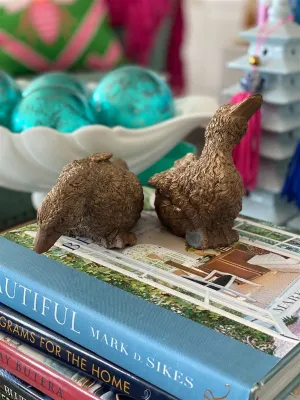 Pair of resin bronze colored ducks