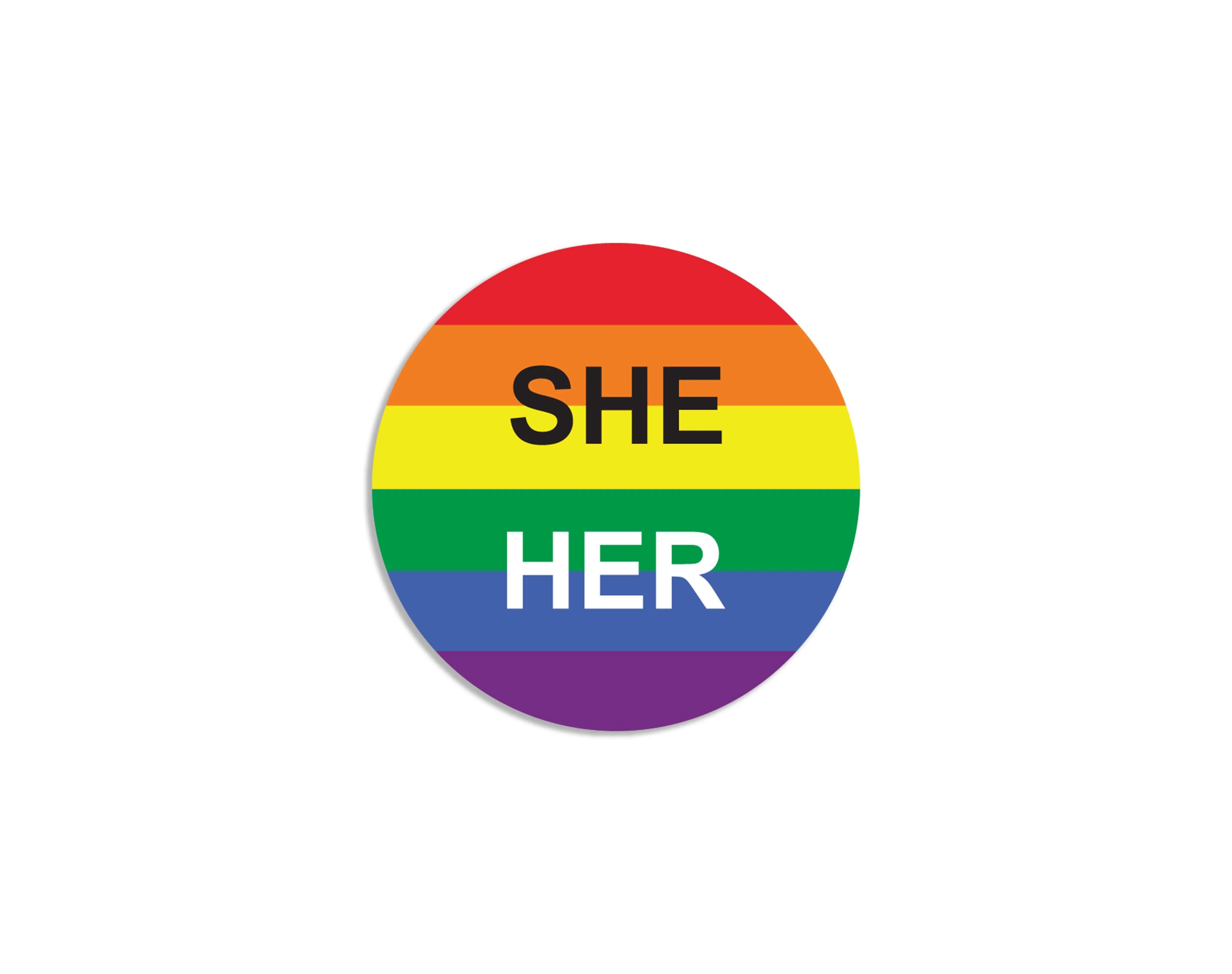 Pronoun She/Her Rainbow Striped Circle Button Pins