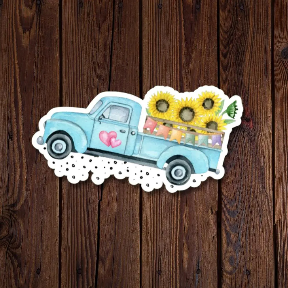 R J Designs Vinyl Sticker - Truck & Sunflowers