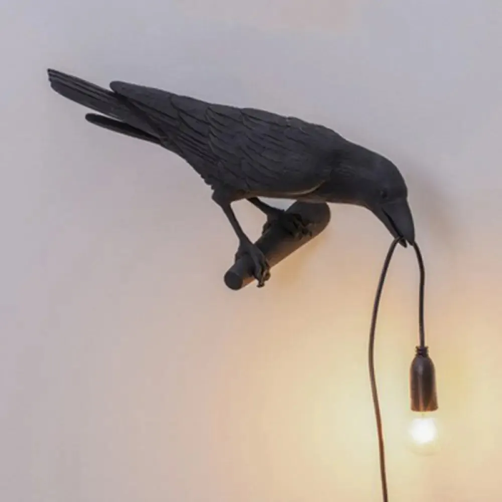 Raven Resin Wall Sconce: Artistic 1-Head Lamp with Exposed Bulb Design