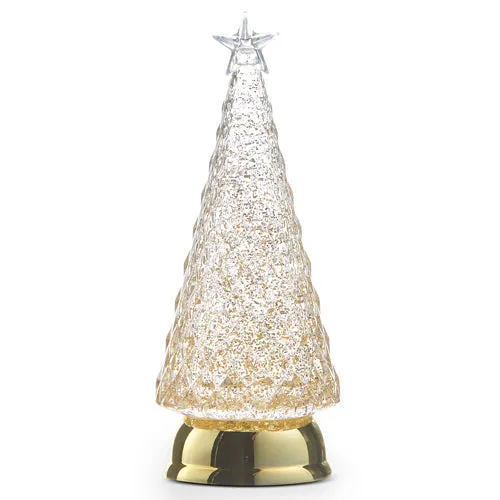 Raz Holiday Water Lanterns 2023 12" Lighted Tree With Gold Swirling Glitter