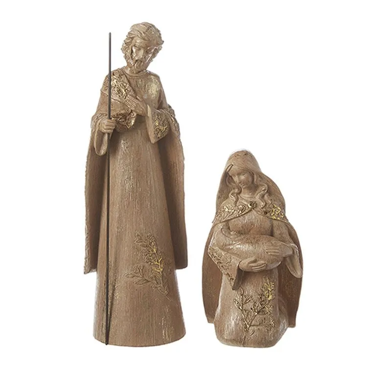 Raz Imports 2022 Evergreen & Gold 11" Gold Leaf Holy Family, Set of 2