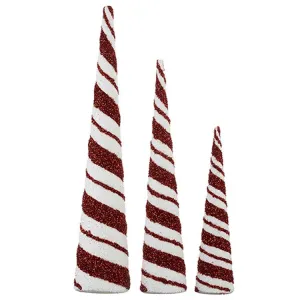 Raz Imports 2022 Merrymint 29.5" Peppermint Stripe Cone Tree, Set of 3