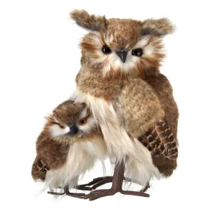 Regency International 11.5" Brown Furred Hoot Owl With Baby.