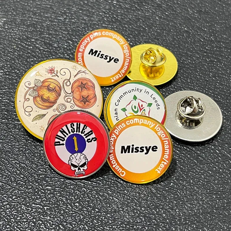 Shirley Custom 100pcs/lot epoxy domed pins personalized metal badges lapel pins pines metálicos