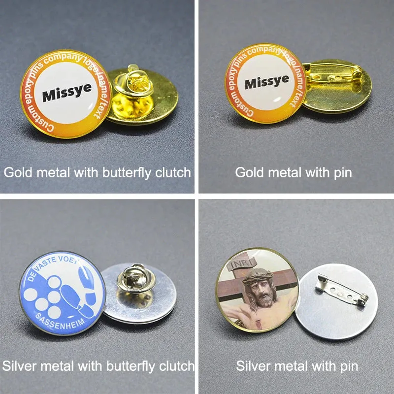 Shirley Custom 100pcs/lot epoxy domed pins personalized metal badges lapel pins pines metálicos