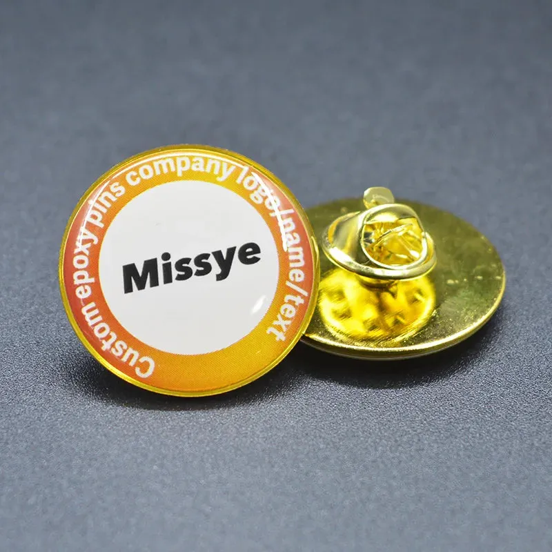 Shirley Custom 100pcs/lot epoxy domed pins personalized metal badges lapel pins pines metálicos