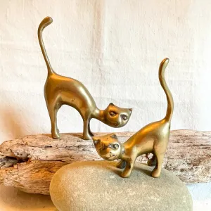 SOLD Vintage MCM Brass Cat Figurines, 2 Piece Set, Whimsical Cat Decor