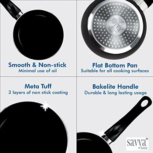 The Better Home Tall Jars 1000ml (Pack of 6) | Food Jars & Containers|Food Storage For Kitchen & SAVYA HOME 18cm Non Stick Fry pan-2.3mm, Black |Pack and Store Combo (2 Jars   Fry Pan)