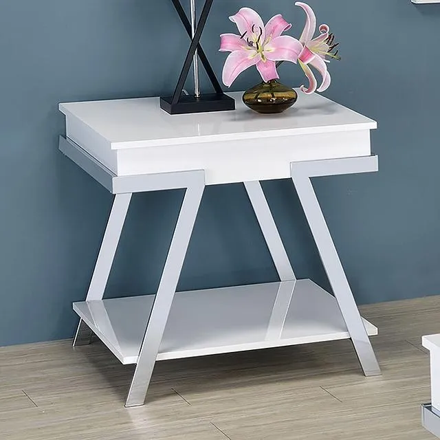 TITUS End Table, White/Chrome