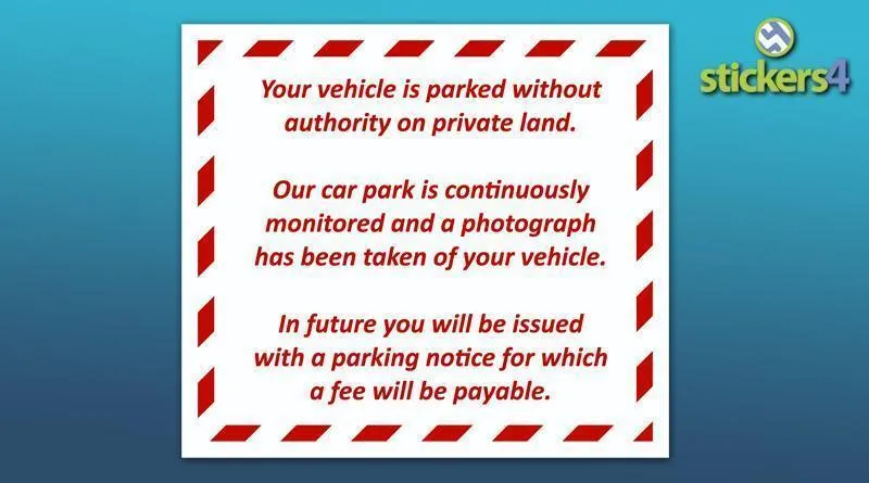 Unauthorised Parking Warning Sticker