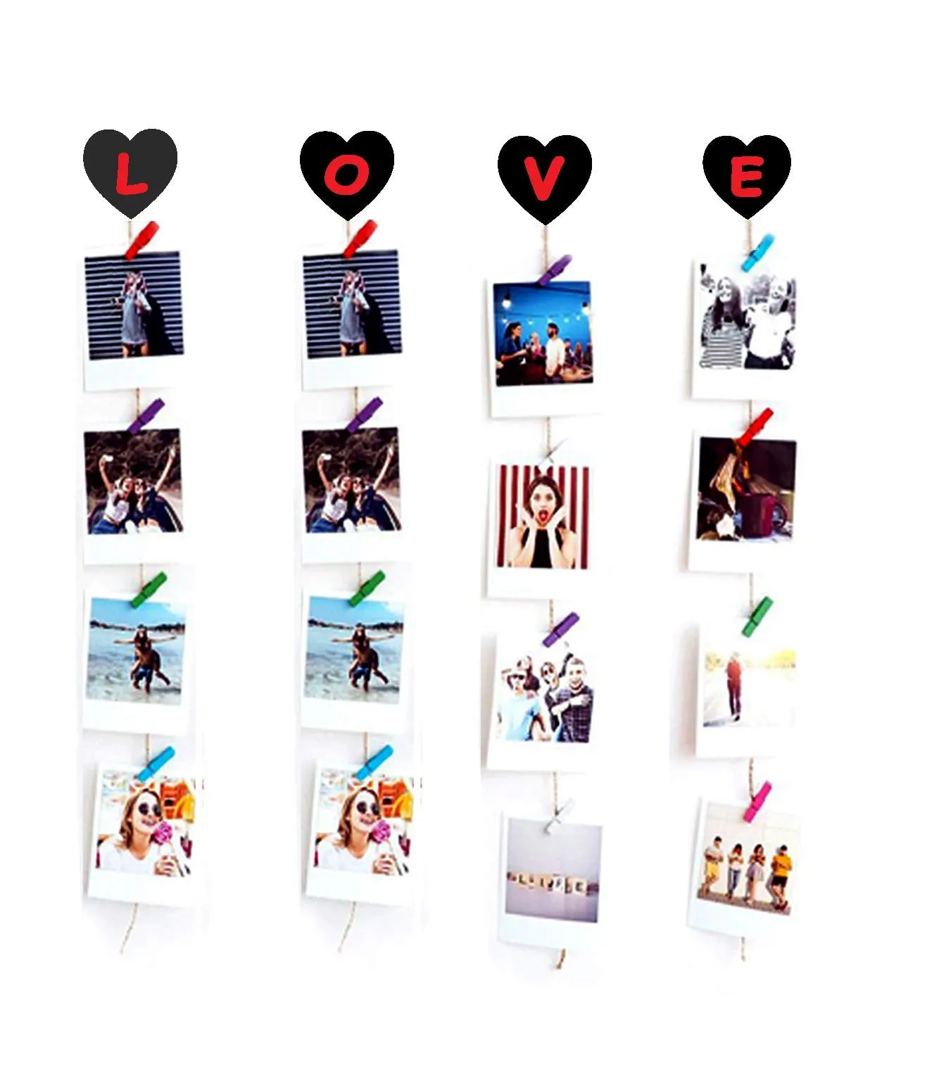 VAH Clip Photo Display - Easy Install Self Adhesive Heart with Love Hanging Photo Display Picture Frame Collage for Wall Decor Hanging Photos