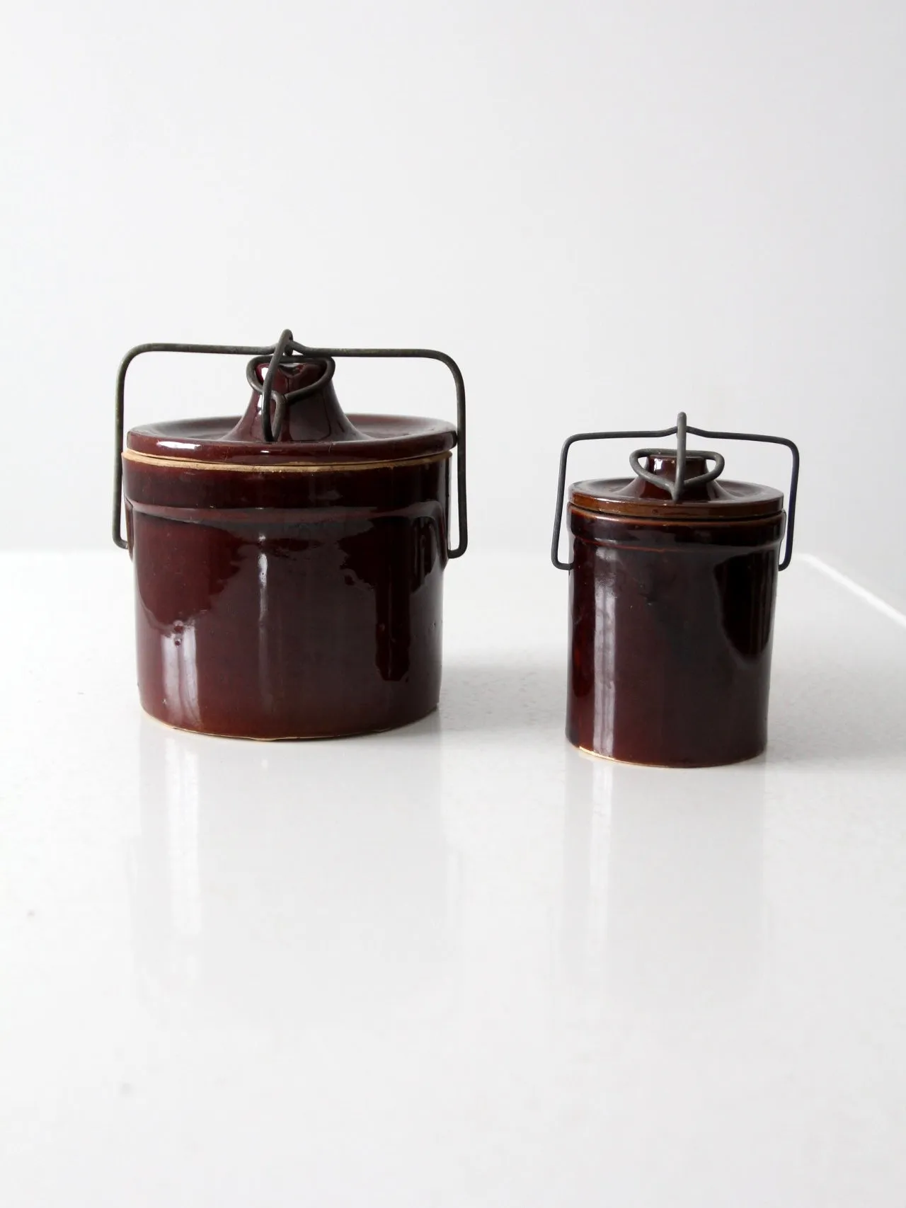 vintage stoneware kitchen jars with bail lock lids