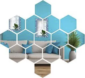 WallWear Self Adhesive 15 Hexagon Silver 3D Acrylic Wall Sticker, 3D Acrylic Stickers for Wall, 3D Acrylic Mirror Stickers, Bedroom, Kids Room, 3D Acrylic Mural for Home & Offices Decor Items,