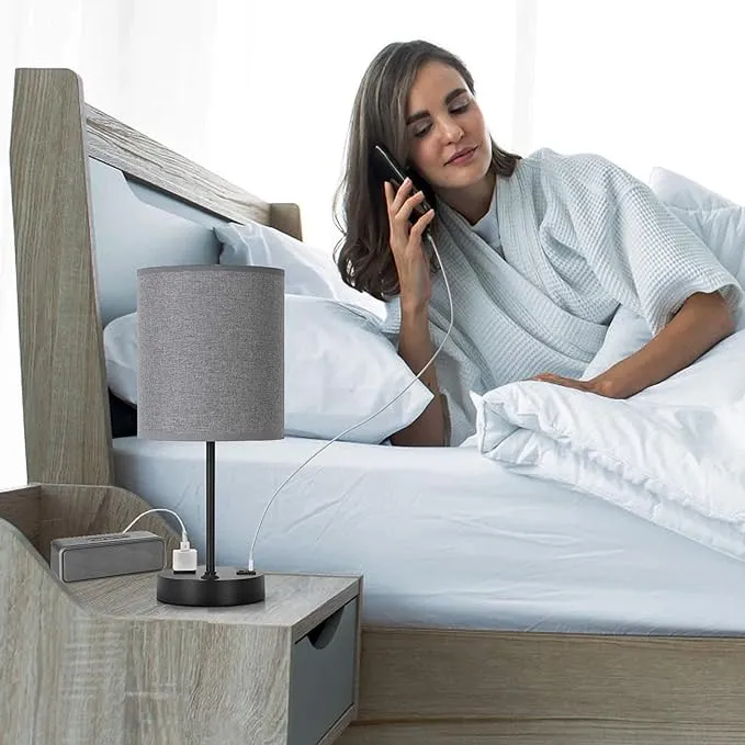 Winlala Bedside Table Lamp with USB Port and Outlet